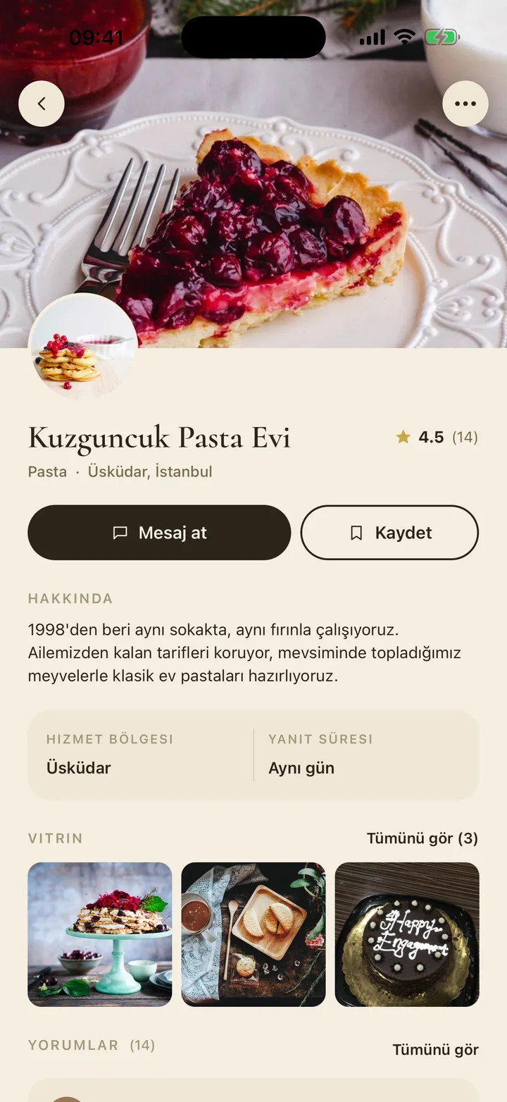 Bir Celebrist profili: portfolyo, puan, hizmet bölgesi ve yanıt süresi